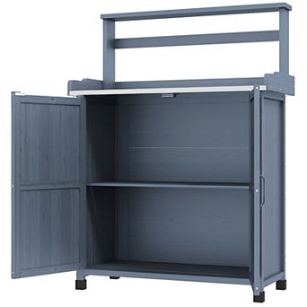 Potting Bench With Storage Cabinet - Grey