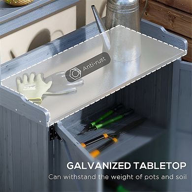 Potting Bench With Storage Cabinet - Grey