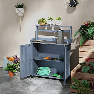 Potting Bench With Storage Cabinet - Grey