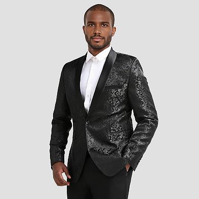 Mens Floral Jacquard Dress Suit Jacket 1 Button Print Tux Blazer