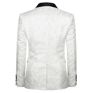Mens Floral Jacquard Dress Suit Jacket 1 Button Print Tux Blazer