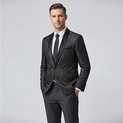 jacket dress for mens Men's Black Modern Fit Suit R / 36 formal occasions Men's Black, Satin Peak Lapel,