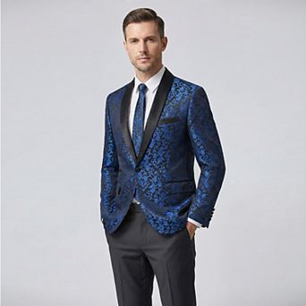 Mens Floral Jacquard Dress Suit Jacket 1 Button Print Tux Blazer