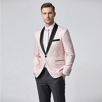 Mens Floral Jacquard Dress Suit Jacket 1 Button Print Tux Blazer