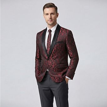 Mens Floral Jacquard Dress Suit Jacket 1 Button Print Tux Blazer