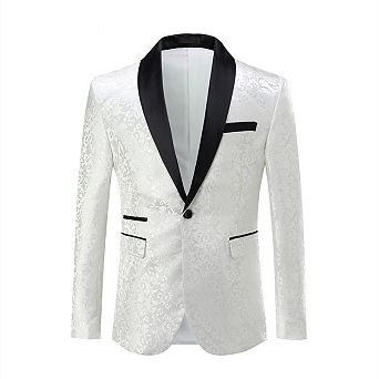 Mens Floral Jacquard Dress Suit Jacket 1 Button Print Tux Blazer