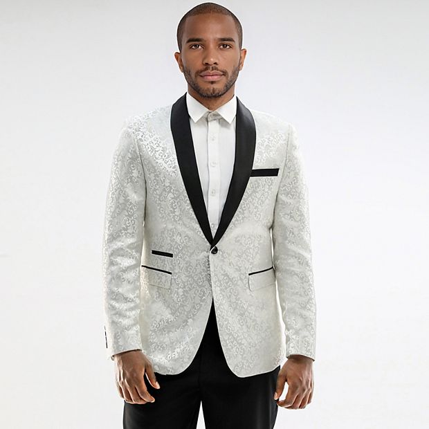 Mens Floral Jacquard Dress Suit Jacket 1 Button Print Tux Blazer