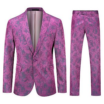 Mens 2 pc Paisley Dress Suit One Button Blazer Pants Sets