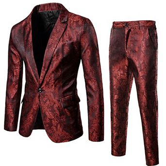 Mens 2 pc Paisley Dress Suit One Button Blazer Pants Sets