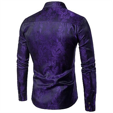 Mens Paisley Shirt Slim Fit Button Down Dress Shirt
