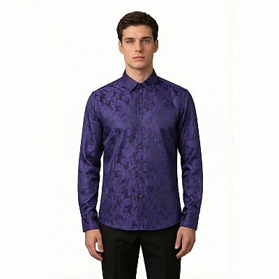 Mens Paisley Shirt Slim Fit Button Down Dress Shirt
