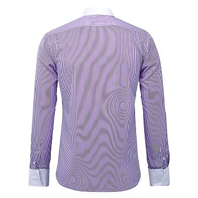 Men's Stripe Shirt Slim Fit Button Down Dress Shirt