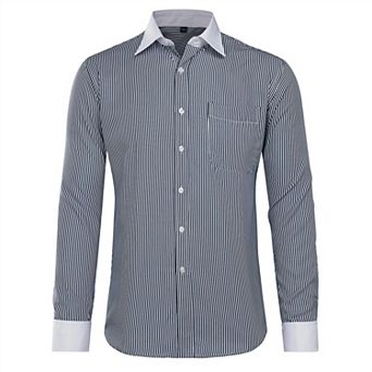Men's Stripe Shirt Slim Fit Button Down Dress Shirt