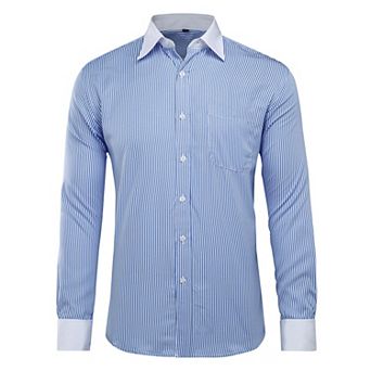 Men's Stripe Shirt Slim Fit Button Down Dress Shirt