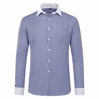 Men's Stripe Shirt Slim Fit Button Down Dress Shirt