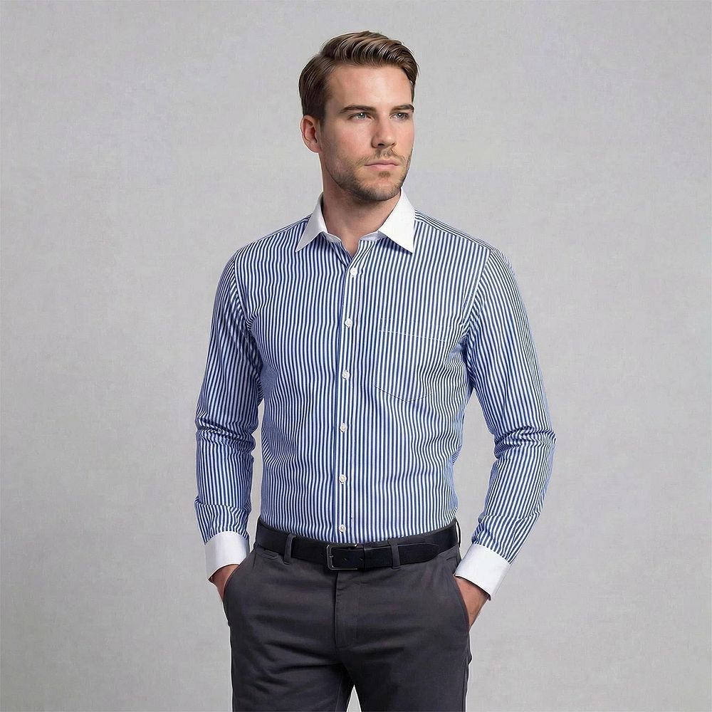 Men's Stripe Shirt Slim Fit Button Down Dress Shirt