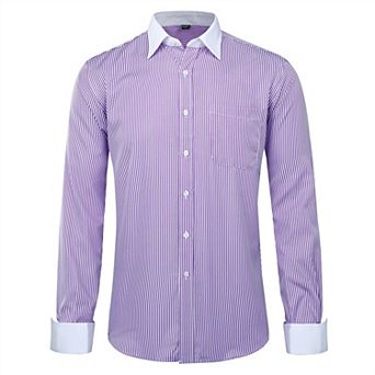 Men's Stripe Shirt Slim Fit Button Down Dress Shirt
