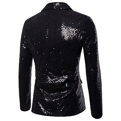Mens One Button Sequin Dress Suit Jacket Party Festival Tuxedo