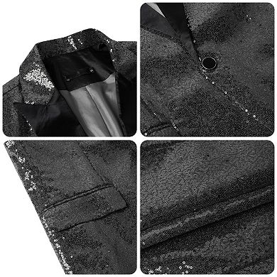 Mens One Button Sequin Dress Suit Jacket Party Festival Tuxedo