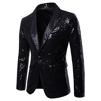 Mens One Button Sequin Dress Suit Jacket Party Festival Tuxedo