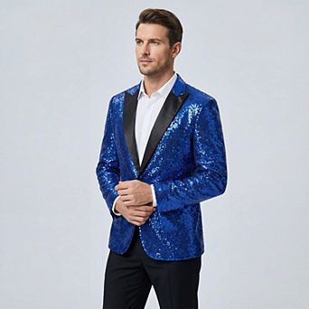 Men's Sequin Blazer Shiny Tuxedo Jacket One Button Party Prom Suit Coat