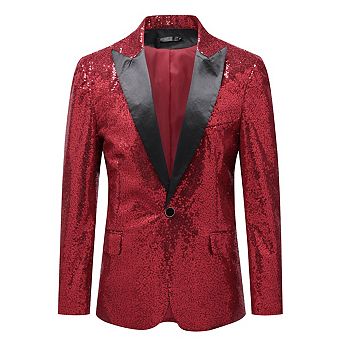 Mens One Button Sequin Dress Suit Jacket Party Festival Tuxedo