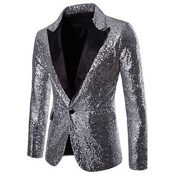 Mens One Button Sequin Dress Suit Jacket Party Festival Tuxedo