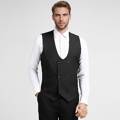 Men's Suit Vest U-neck Double Breasted Formal Slim Fit Waistcoat
