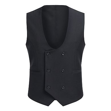 Men's Suit Vest U-neck Double Breasted Formal Slim Fit Waistcoat