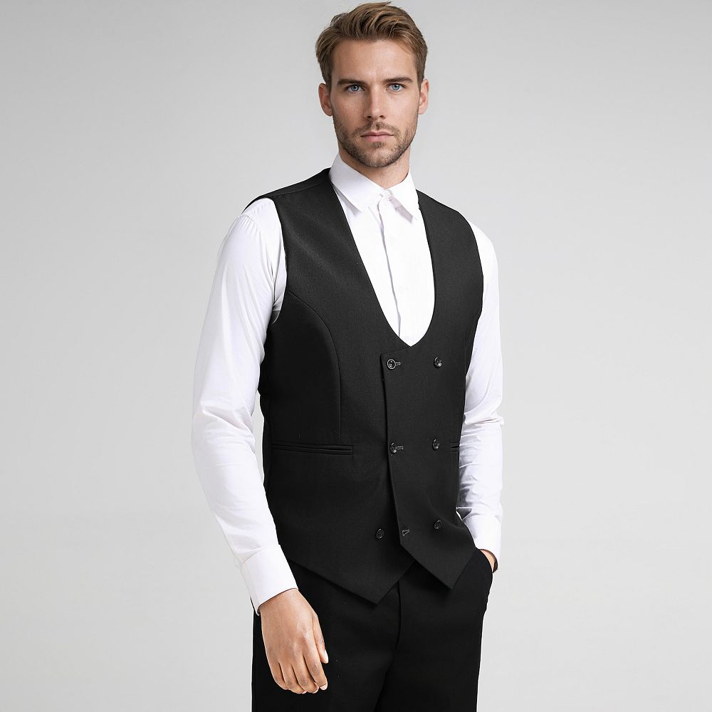 Men's Suit Vest U-neck Double Breasted Formal Slim Fit Waistcoat