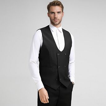 Men's Suit Vest U-neck Double Breasted Formal Slim Fit Waistcoat
