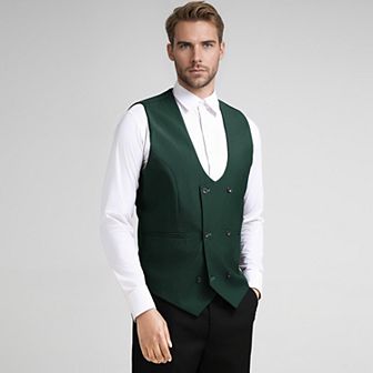 Men's Suit Vest U-neck Double Breasted Formal Slim Fit Waistcoat