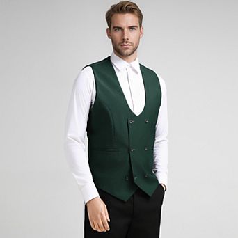 Men's Suit Vest U-neck Double Breasted Formal Slim Fit Waistcoat
