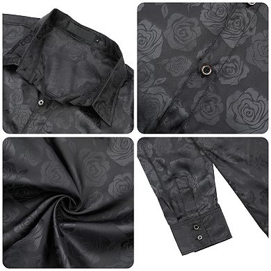Mens Floral Shirt Rose Printed Button Down Long Sleeve Dress Shirt