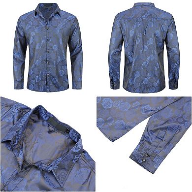 Mens Floral Shirt Rose Printed Button Down Long Sleeve Dress Shirt