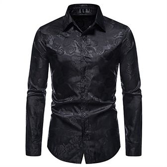 Mens Floral Shirt Rose Printed Button Down Long Sleeve Dress Shirt