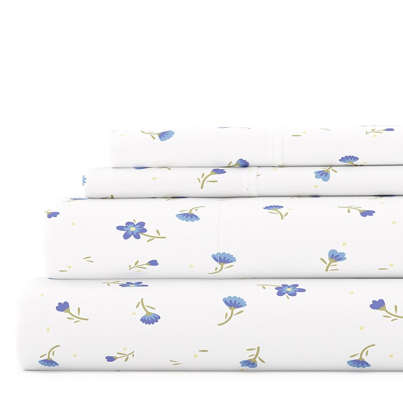Home Collection Floral Printed Sheet Set, Blue Soft Floral