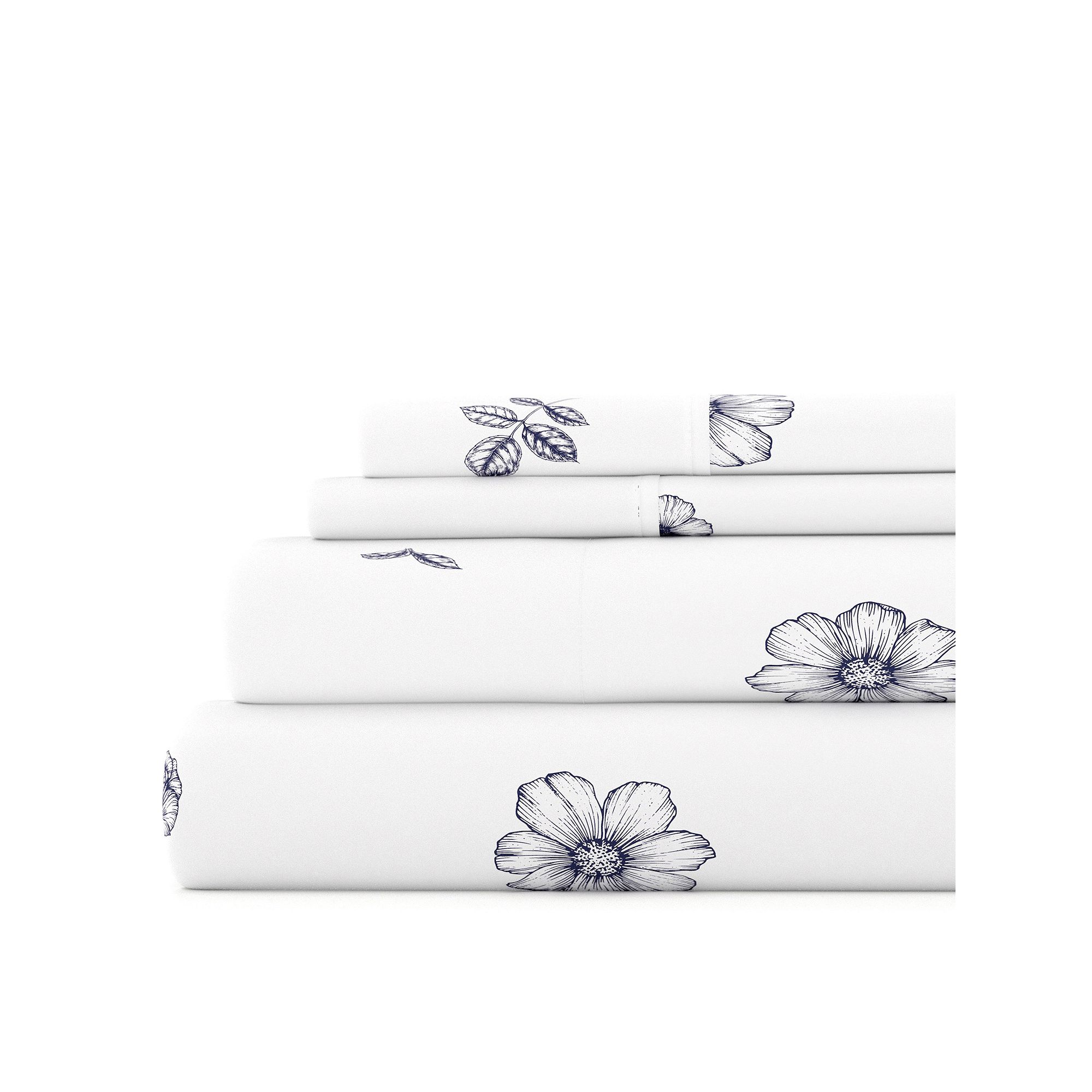 Home Collection Floral Printed Sheet Set, Blue Flowers