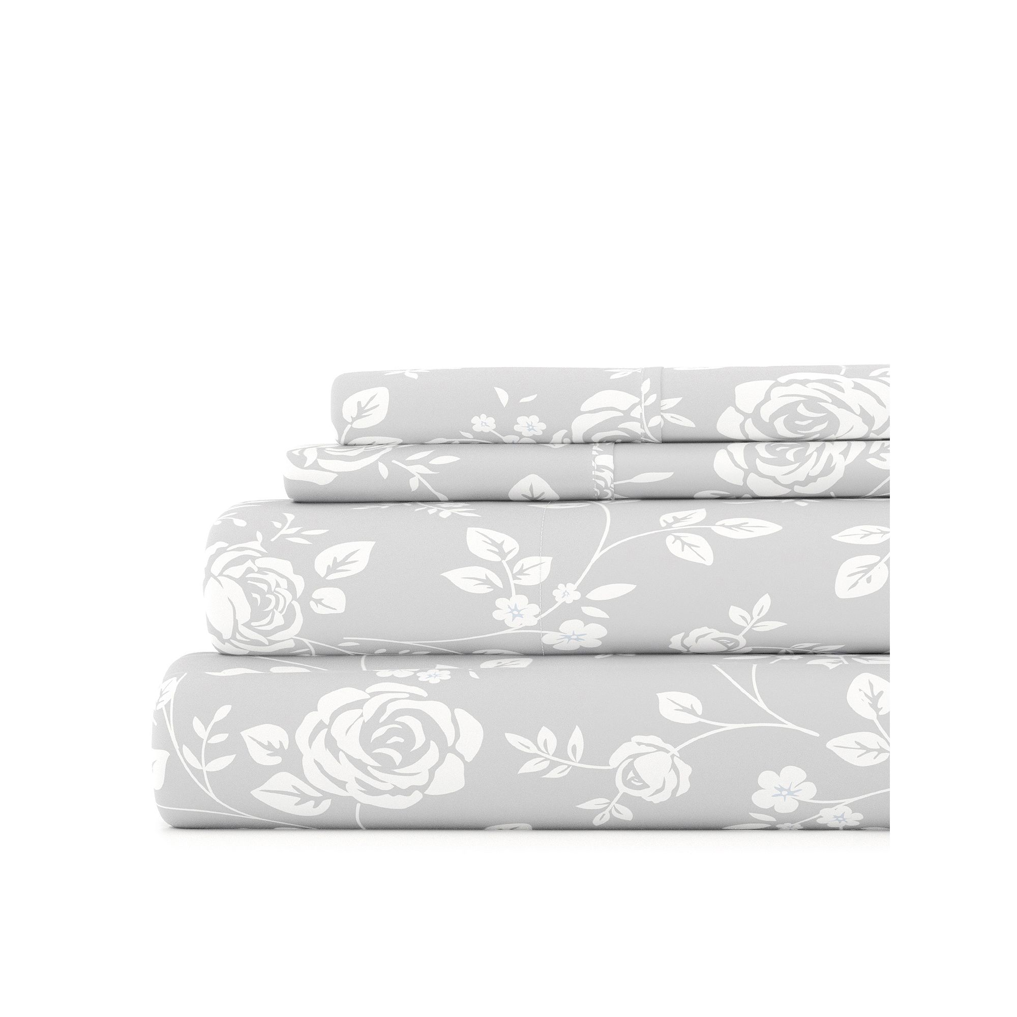 Home Collection Floral Printed Sheet Set, Rose Grey