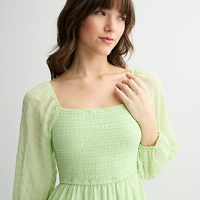 Juniors' Rewind Long Sleeve Smocked Skater Dress