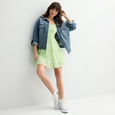 Juniors' Rewind Long Sleeve Smocked Skater Dress