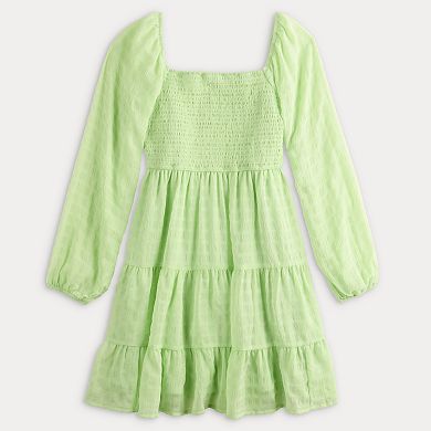 Juniors' Rewind Long Sleeve Smocked Skater Dress