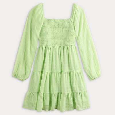 long sleeve skater dresses for juniors Blue And Red 2-Tone Long Sleeve Ruffle Skater Dress with Pockets