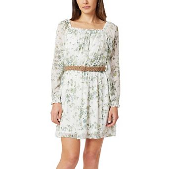 Juniors' WallFlower Smocked Neck Puff Sleeve Belted Mini Dress