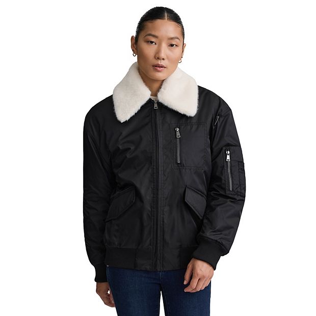 Padded bomber jacket with fur hood sale