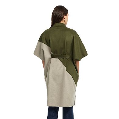Women's Ellen Tracy Double Faced Handmade Color Block Cape Coat