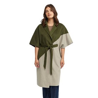 Women's Ellen Tracy Double Faced Handmade Color Block Cape Coat