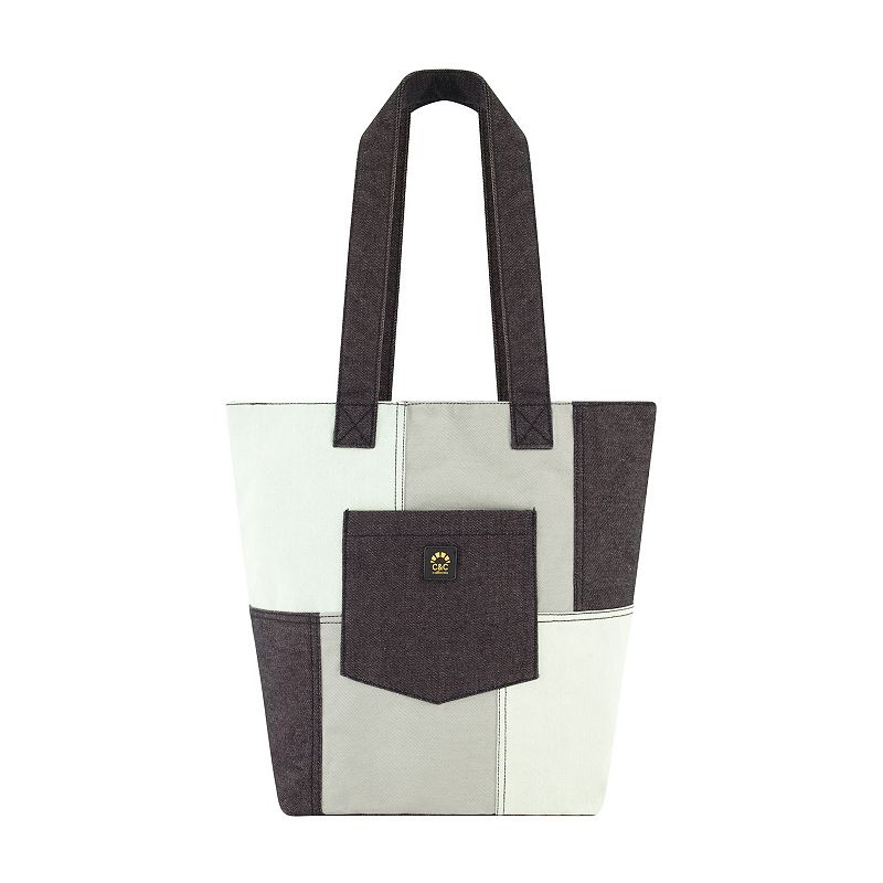 C&C California Denim Patchwork Bucket Tote Bag, Gray