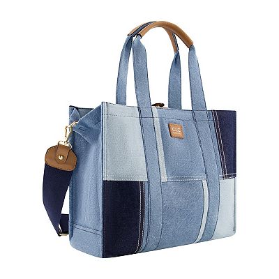 C&C California Denim Patchwork Tote Bag