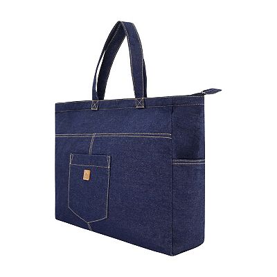 C&C California Blue Denim Tote Bag Shop Medium Denim Tote with Pocket on Sale at BeyondStyle  main image 4